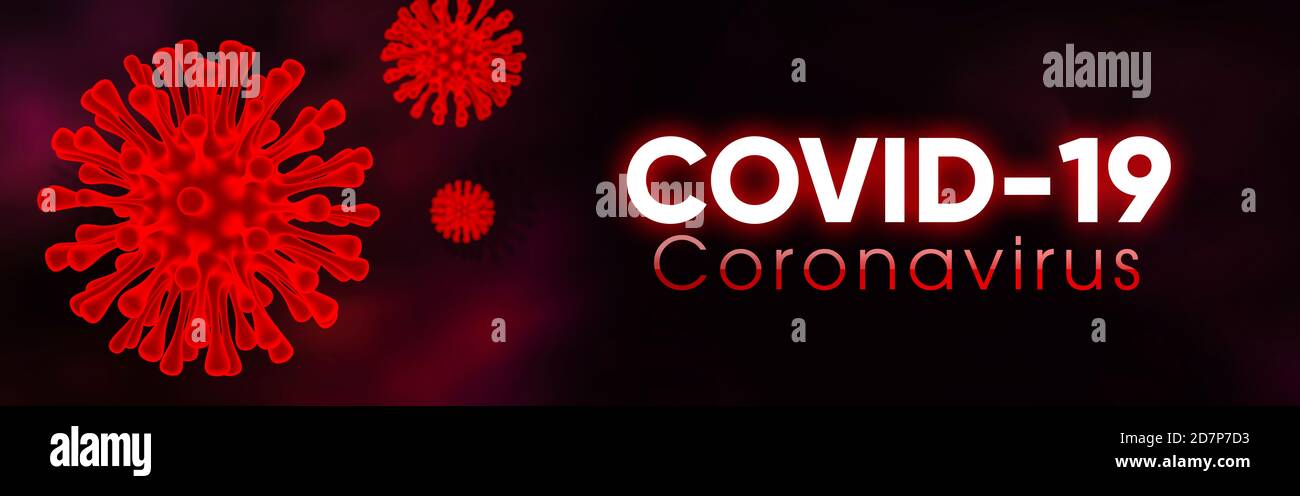 Covid-19 (Coronavirus) Banner Illustration.3d Coronavirus Pandemie und Warnung Konzept. Stockfoto