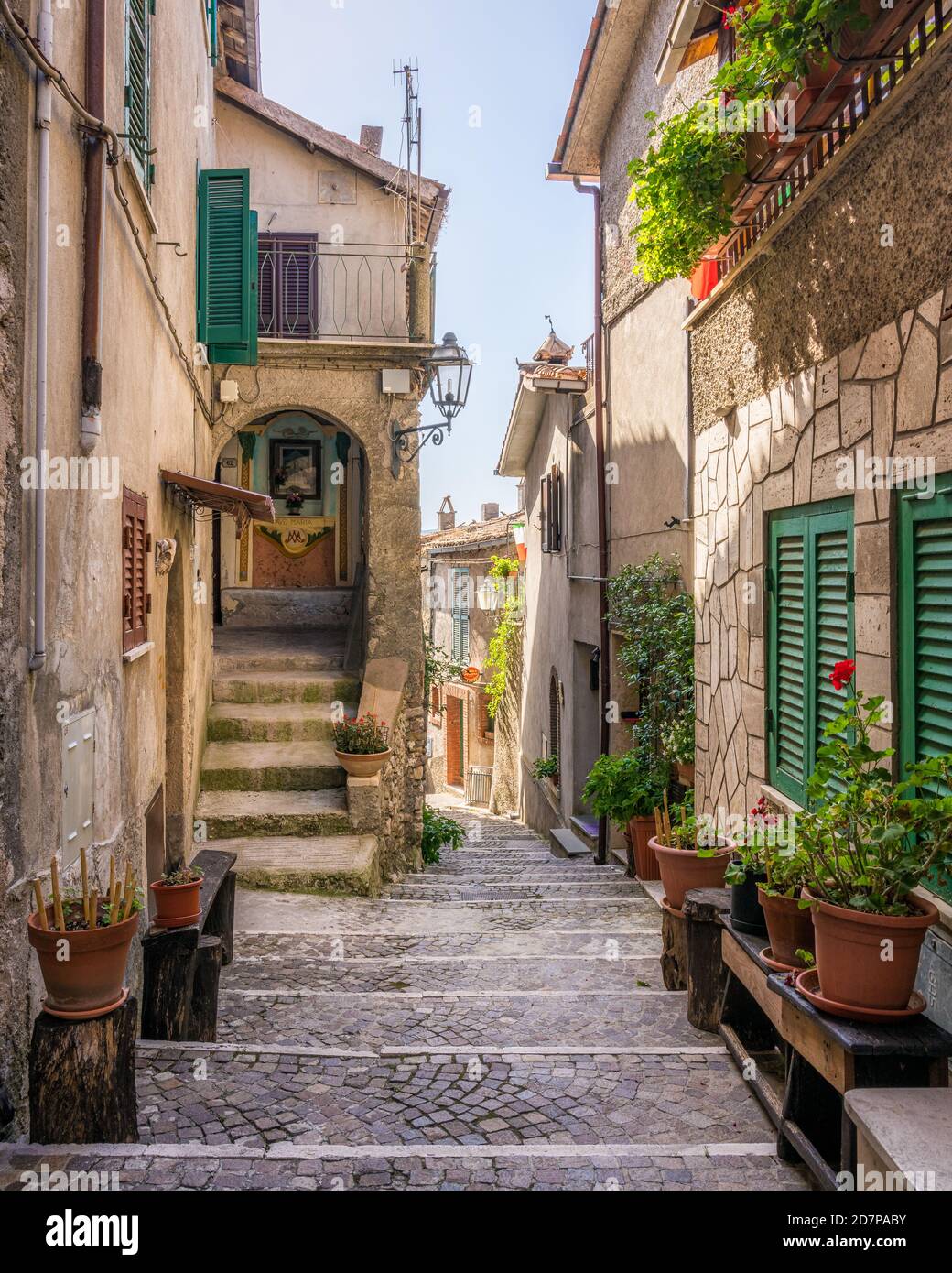 Schöner Anblick in Rocca Canterano, malerisches Dorf in der Provinz Rom, Latium, Italien. Stockfoto
