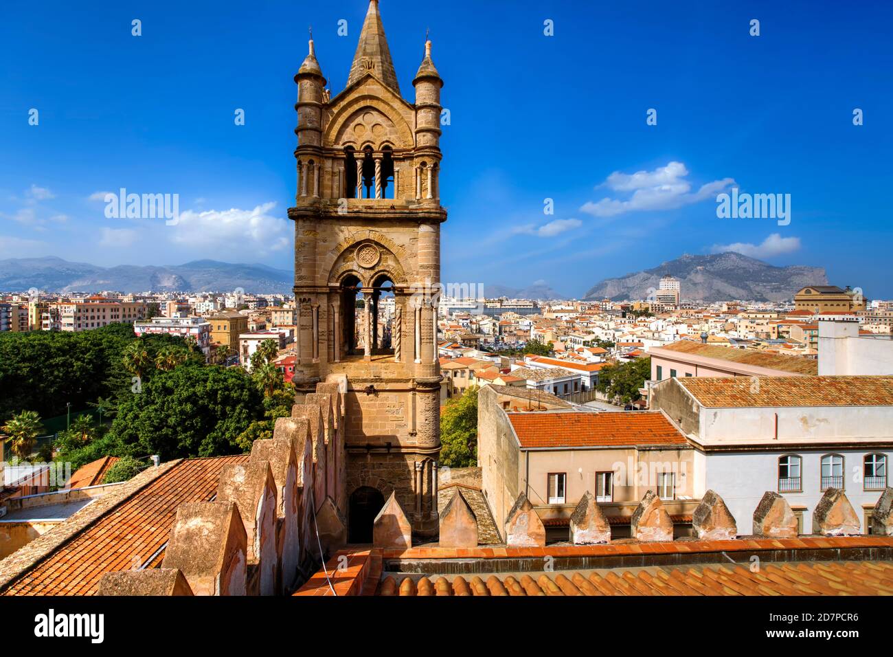 Der Glockenturm der Kathedrale von Palermo. Palermo, Sizilien, Italien Stockfoto