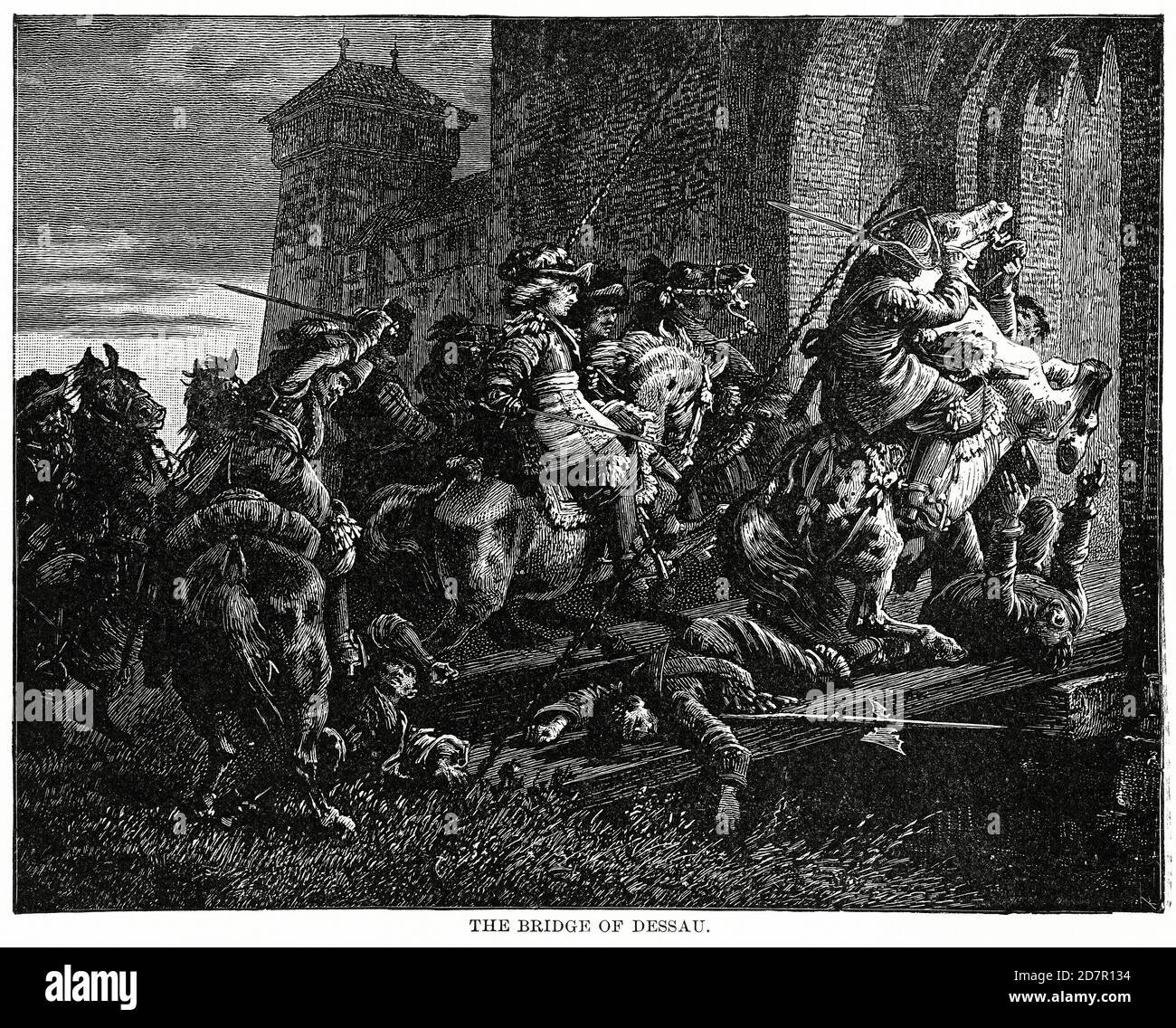 Die Brücke von Dessau, Illustration, Ridpath's History of the World, Band III, von John Clark Ridpath, LL. D., Merrill & Baker Publishers, New York, 1897 Stockfoto