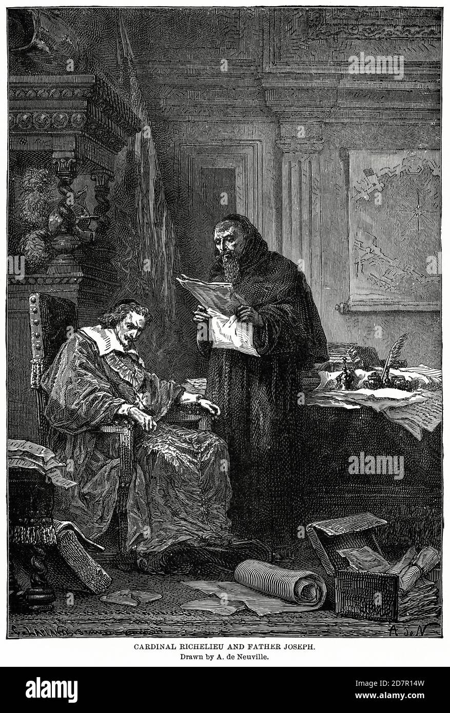Kardinal Richelieu und Pater Joseph, gezeichnet von A. de Neuville, Illustration, Ridpath's History of the World, Band III, von John Clark Ridpath, LL. D., Merrill & Baker Publishers, New York, 1897 Stockfoto