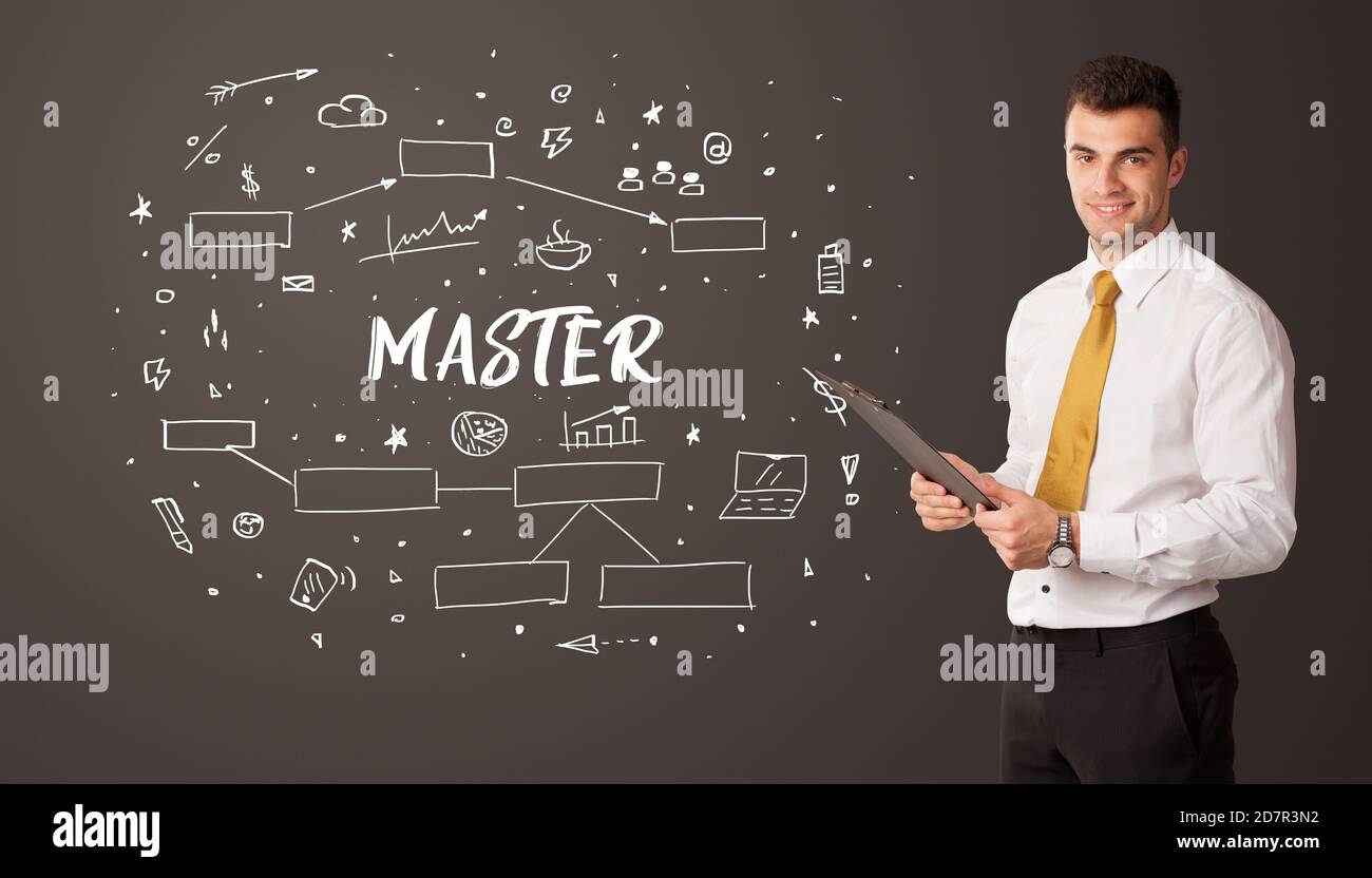 Unternehmer denken mit MASTERINSCHRIFT, Business Education Konzept Stockfoto
