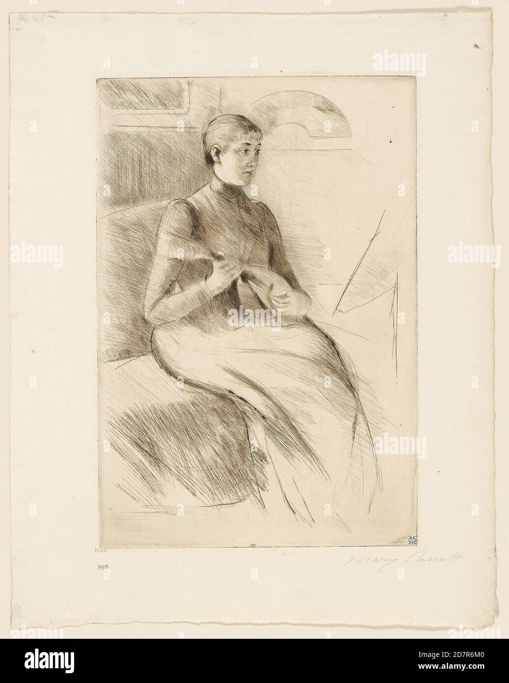 The Mandolin Player - 1889; Mary Cassatt; American; 1844-1926 (Radierung in warmer dunkelbrauner Tinte, weiß gebeiztes Papier) Stockfoto