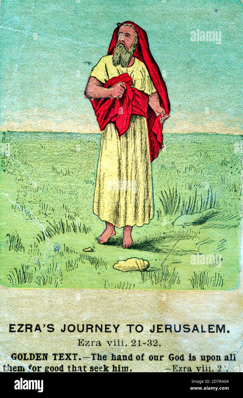 Alte bibel Karte von Esra, wurde von Artaxerxes I, König von Persien (c. 457 v. Chr.), nach Jerusalem zu lehren die Gesetze Gottes zu jedem, der sie nicht kannte. Stockfoto