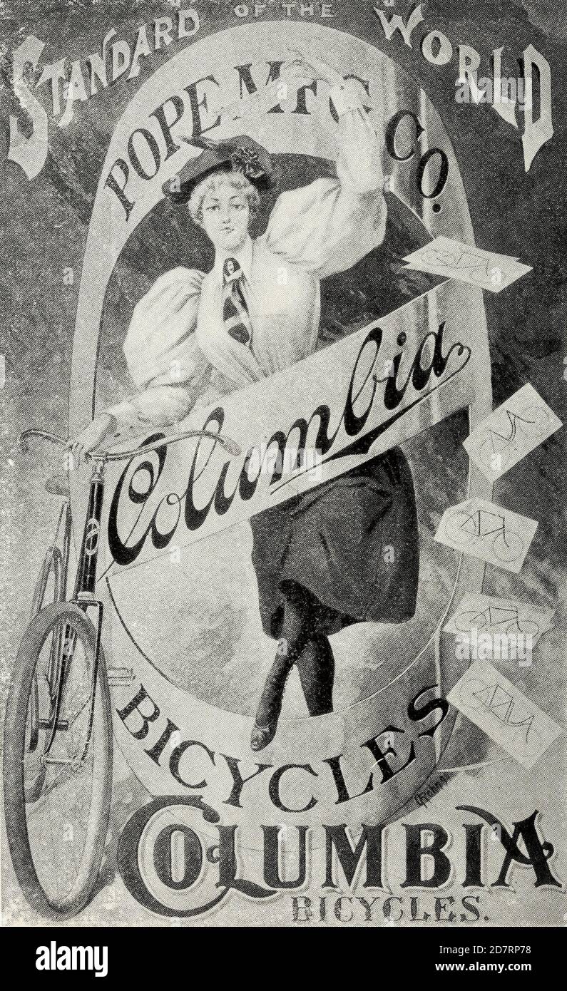 2. Preis von O. Rohn, Montclair, NJ Ausstellung von Columbia Fahrrad Kunst Poster Designs von Pope Manufacturing Company, Boston im Jahr 1896. Diese Plakate wurden in einen Wettbewerb des Fahrradherstellers aufgenommen, um neue Ideen für Werbung zu finden. Der erste Preis war 1 Fahrrad und 250 Dollar in bar. Der zweite Platz war 1 Fahrrad und 50 Dollar in bar und der dritte Platz war 1 Fahrrad und 50 Dollar in bar Stockfoto