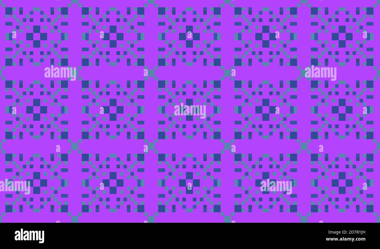 Ein 8-Bit-Patchwork-Stil Muster auf lila Stoff-Typ Hintergrund. Muster für Stoffe oder Kleidung und Tapeten oder Web. Stockfoto