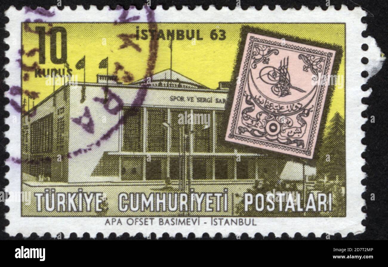 Republik Türkei. Republik Türkei Briefmarke. Republik Türkei historische Briefmarke. Eine Briefmarke gedruckt in der Republik Türkei. Stockfoto