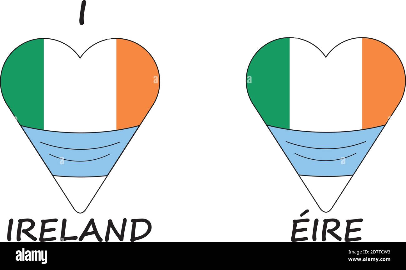 Ich liebe Irland Irland Irland, ich liebe Irland, Herzform mit Gesichtsmask Stock Vektor