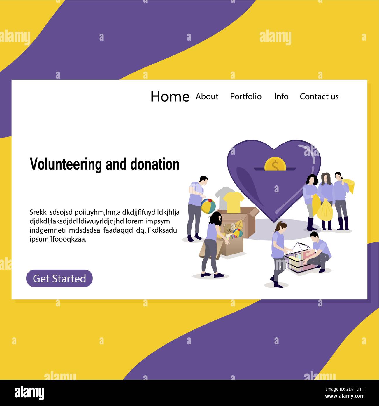 Gemeinnützige Stiftung, Freiwillige sammeln und spenden, Wohltätigkeit oder Hilfe für Menschen und Kinder, Illustration Social Benefactor Web Landing page, Vektor-Hilfe Stock Vektor