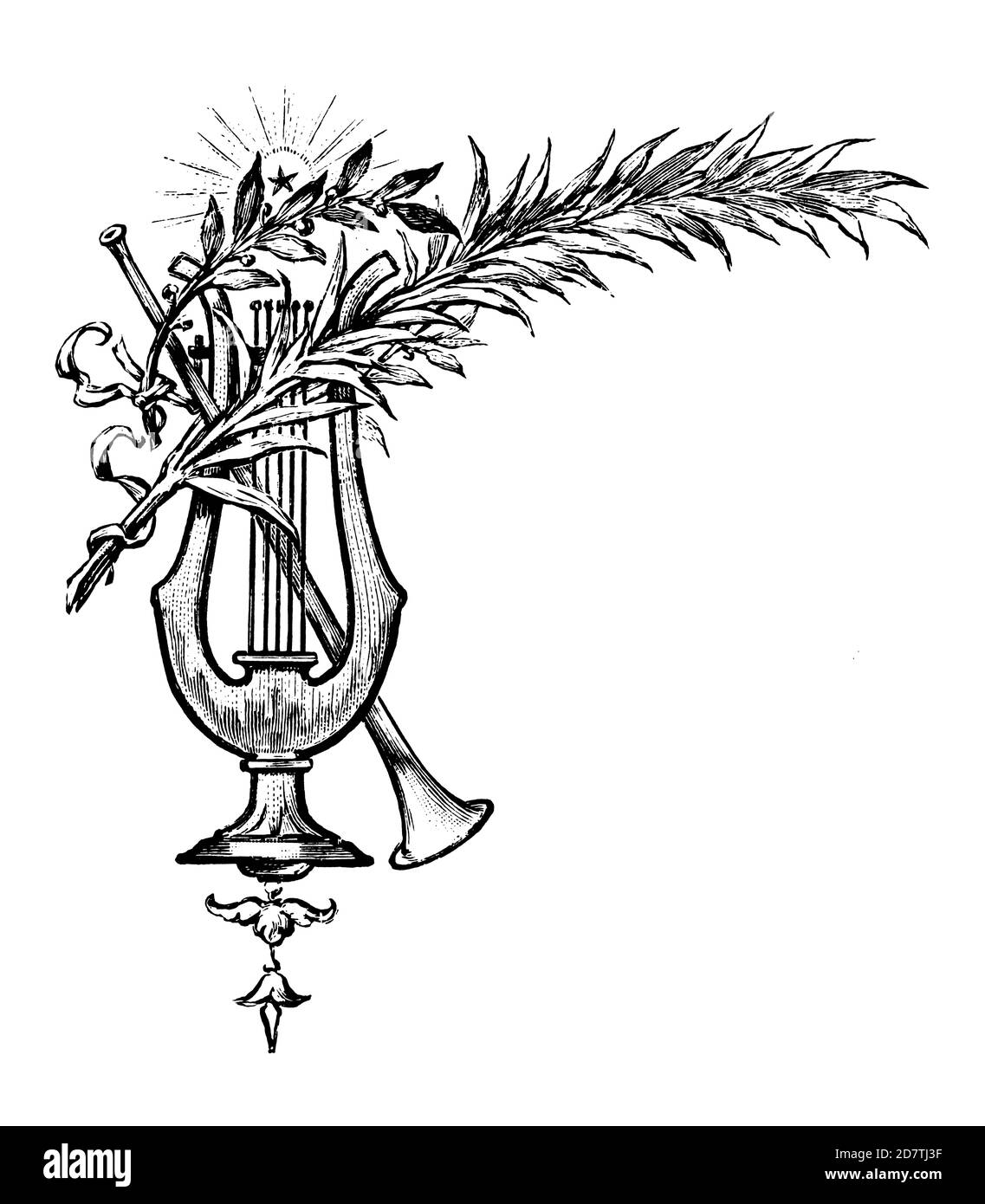 Antike Gravur einer kunsttypografischen Dekoration (isoliert auf Weiß). Veröffentlicht in Examples des divers caracteres et vignettes typographiques de la Stockfoto