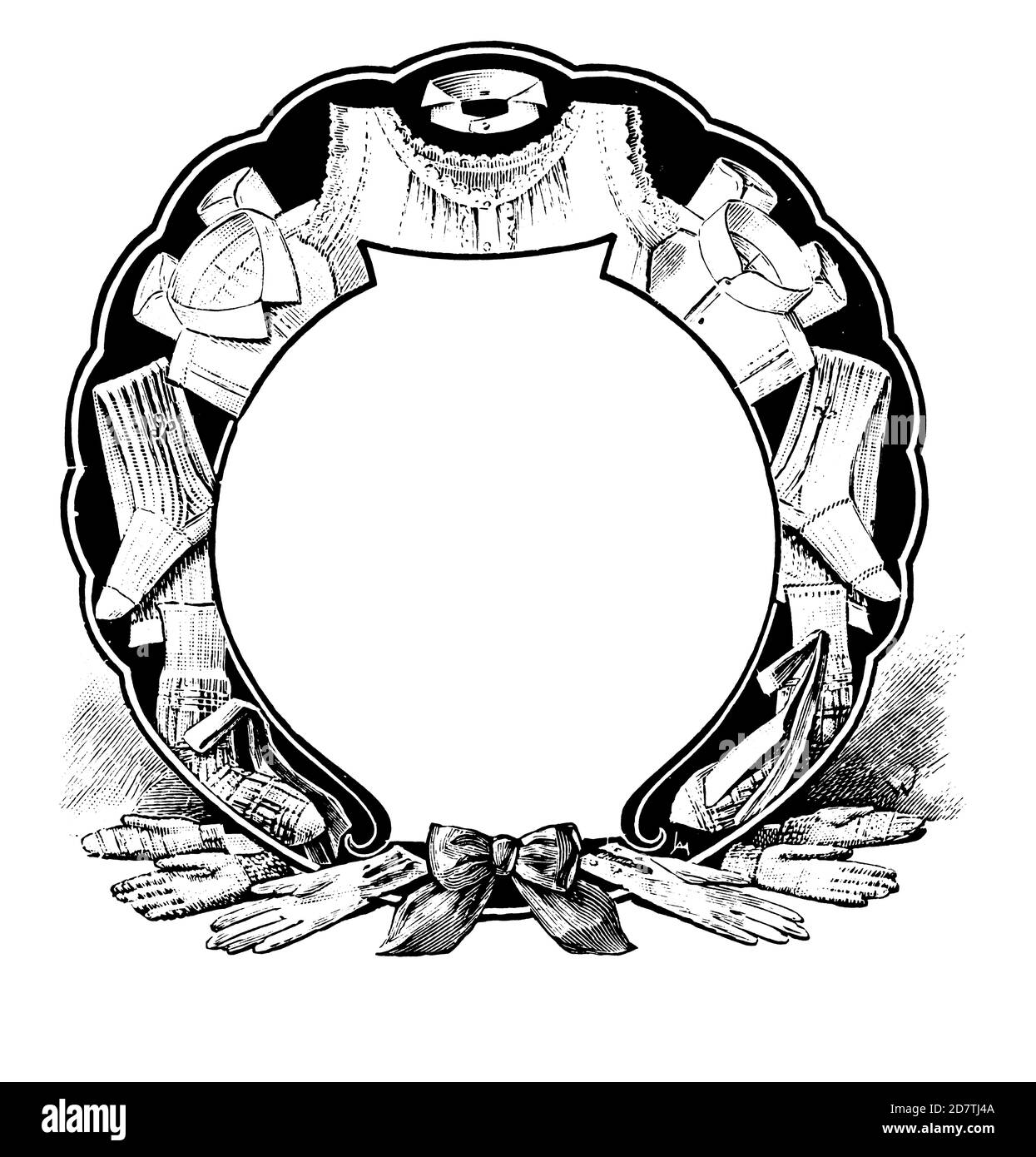 Gravur eines Boutique-Shop-Schildes aus dem 19. Jahrhundert (isoliert auf Weiß). Veröffentlicht in Examples des divers caracteres et vignettes typographiques de la fon Stockfoto