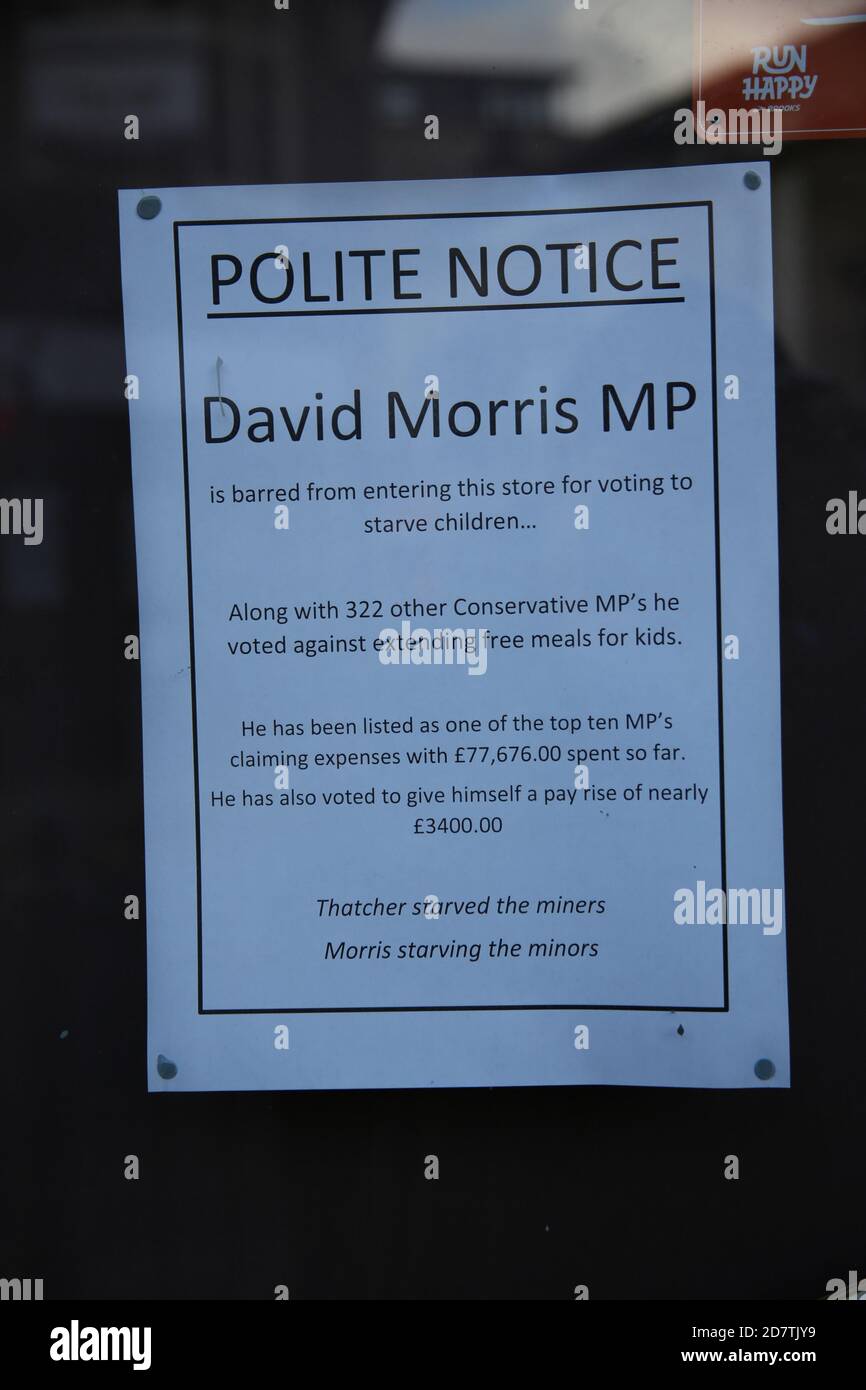 Lancaster, Großbritannien. Oktober 2020. David Morris lokaler Abgeordneter wurde aus Sportgeschäft in Lancaster wegen Abstimmung gegen freie Schulmahlzeiten verboten Quelle: PN News/Alamy Live News Stockfoto