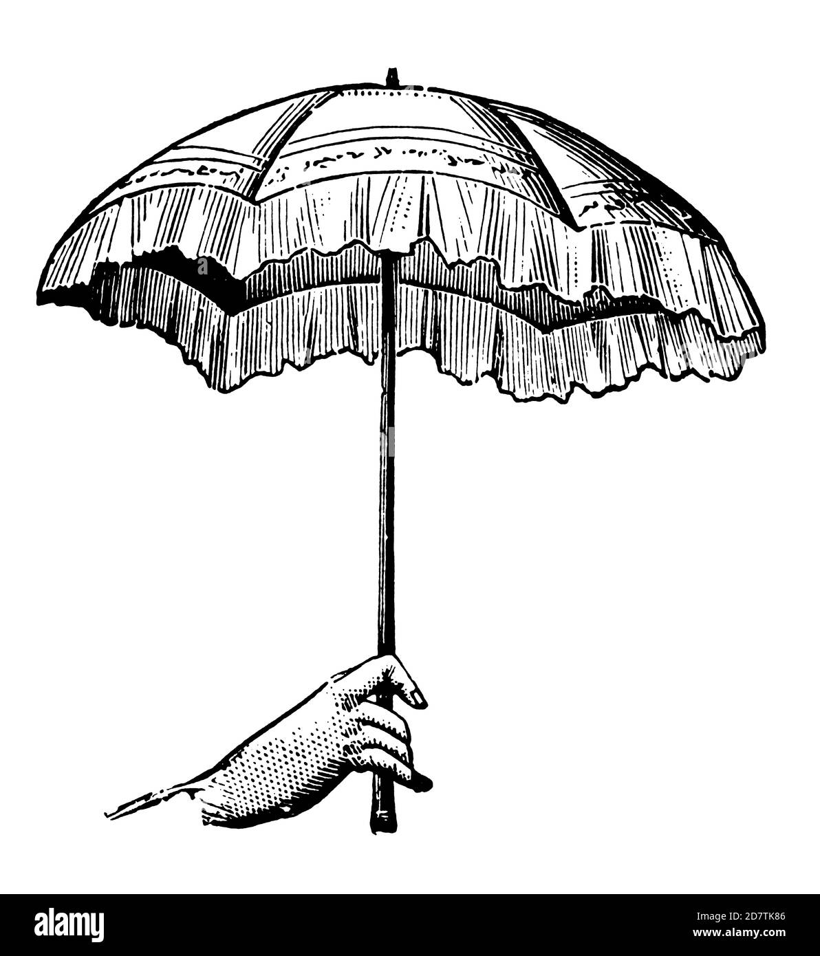 Antike Abbildung eines Regenschirms (isoliert auf weiß). Veröffentlicht in Examples des divers caracteres et vignettes typographiques de la fonderie von La Stockfoto