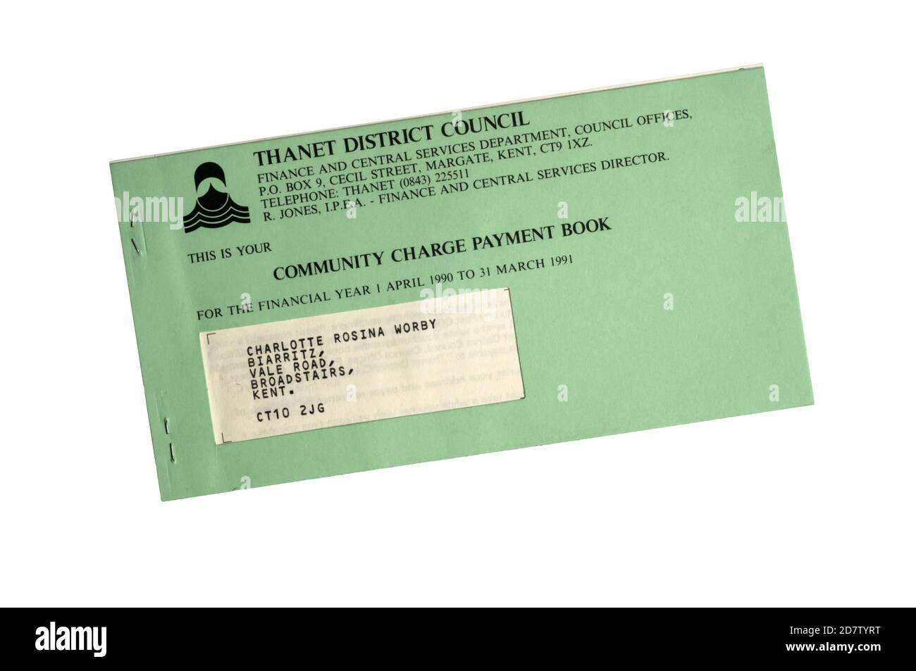 1990 Thanet District Council Community Charge Payment Book, allgemein bekannt als die Poll Tax. Stockfoto
