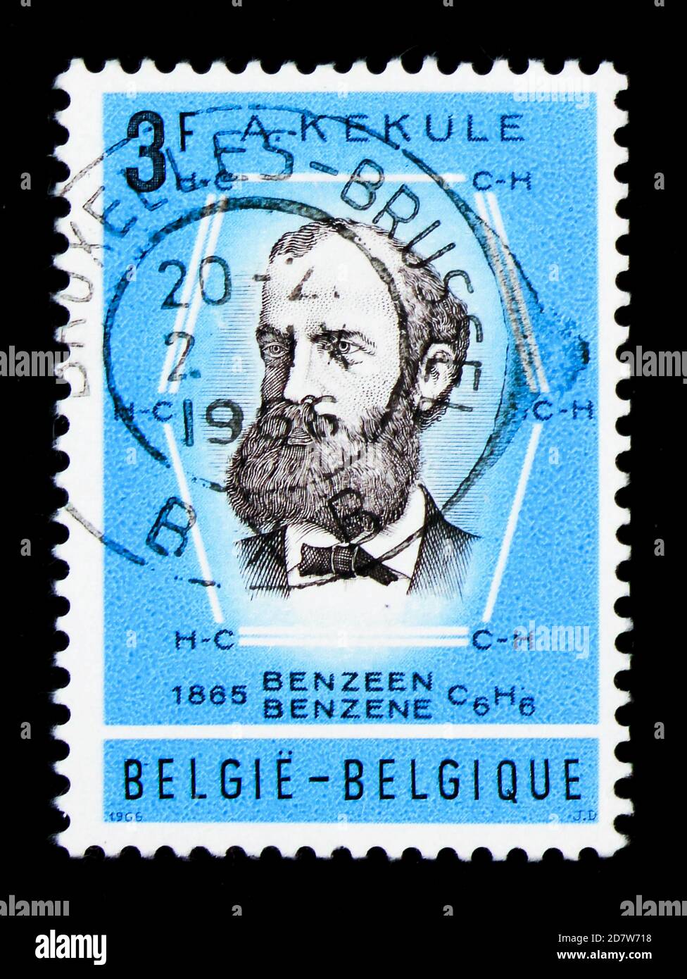 MOSKAU, RUSSLAND - 15. APRIL 2018: Eine in Belgien gedruckte Briefmarke zeigt Kekule, Professor Friedrich August, Serie, um 1966 Stockfoto