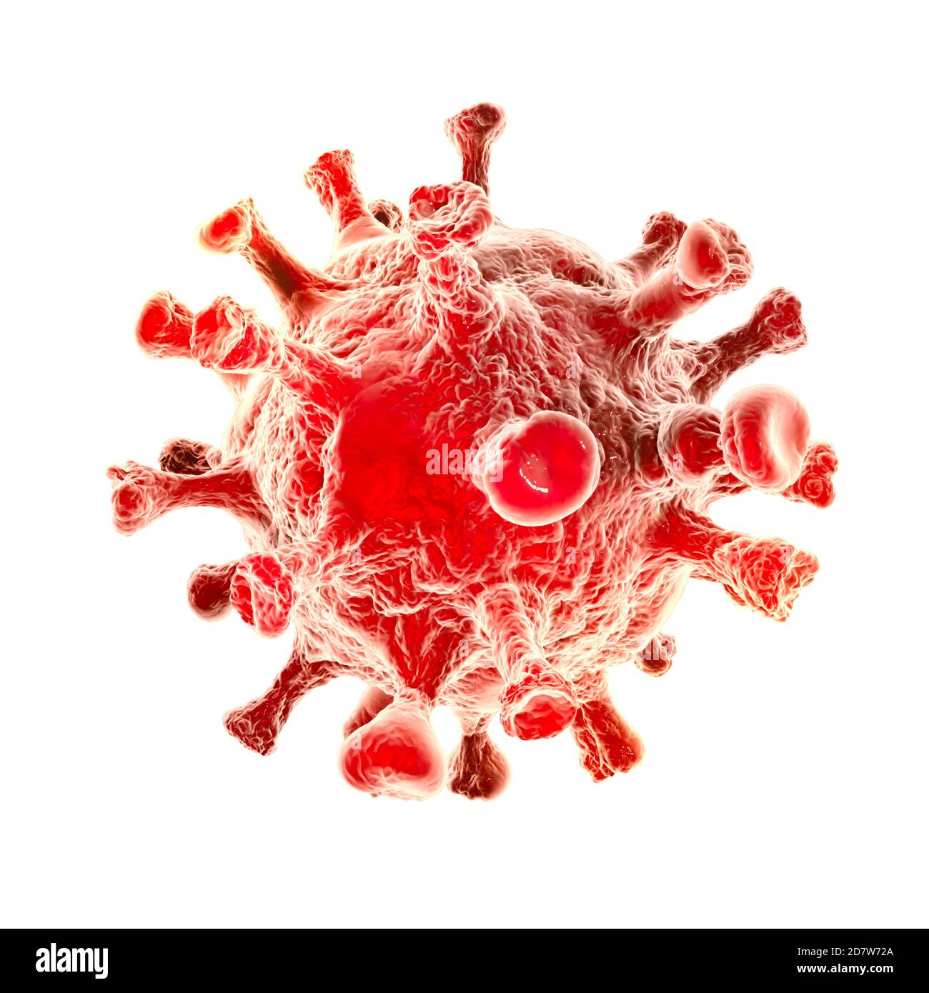 Mikroskopische Ansicht des Coronavirus, eines Erregers, der die Atemwege angreift. Covid-19. Analyse und Test, Experimentieren. Virusinfektion, Impfstoff Stockfoto