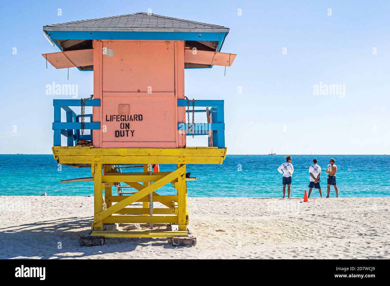 Miami Beach, Florida, Küste am Atlantischen Ozean, Rettungsschwimmerstation, Stockfoto