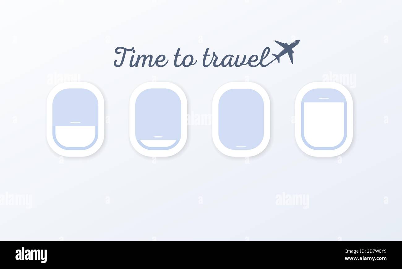 Time to travel Banner. Flugzeugfenster. Vektor auf isoliertem weißem Hintergrund. EPS 10 Stock Vektor