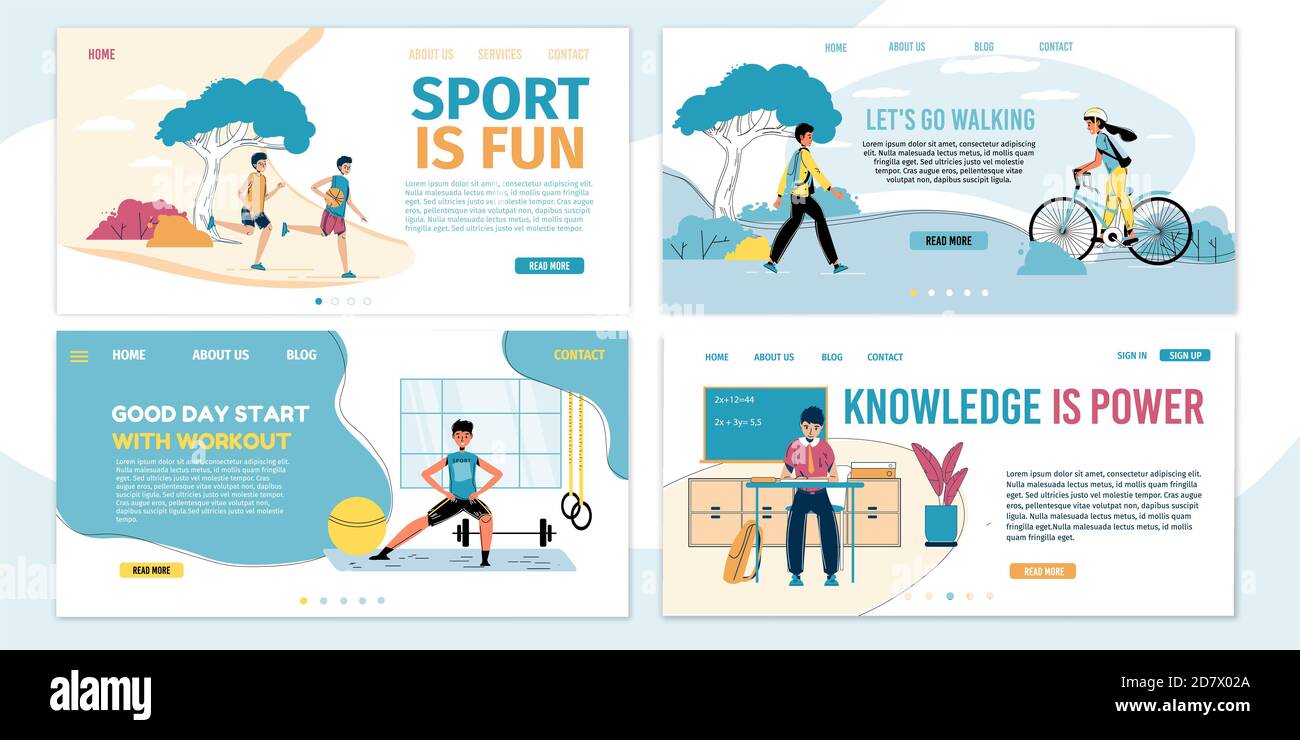 Kids Balanced Growth Education Landing Page Set Stock Vektor