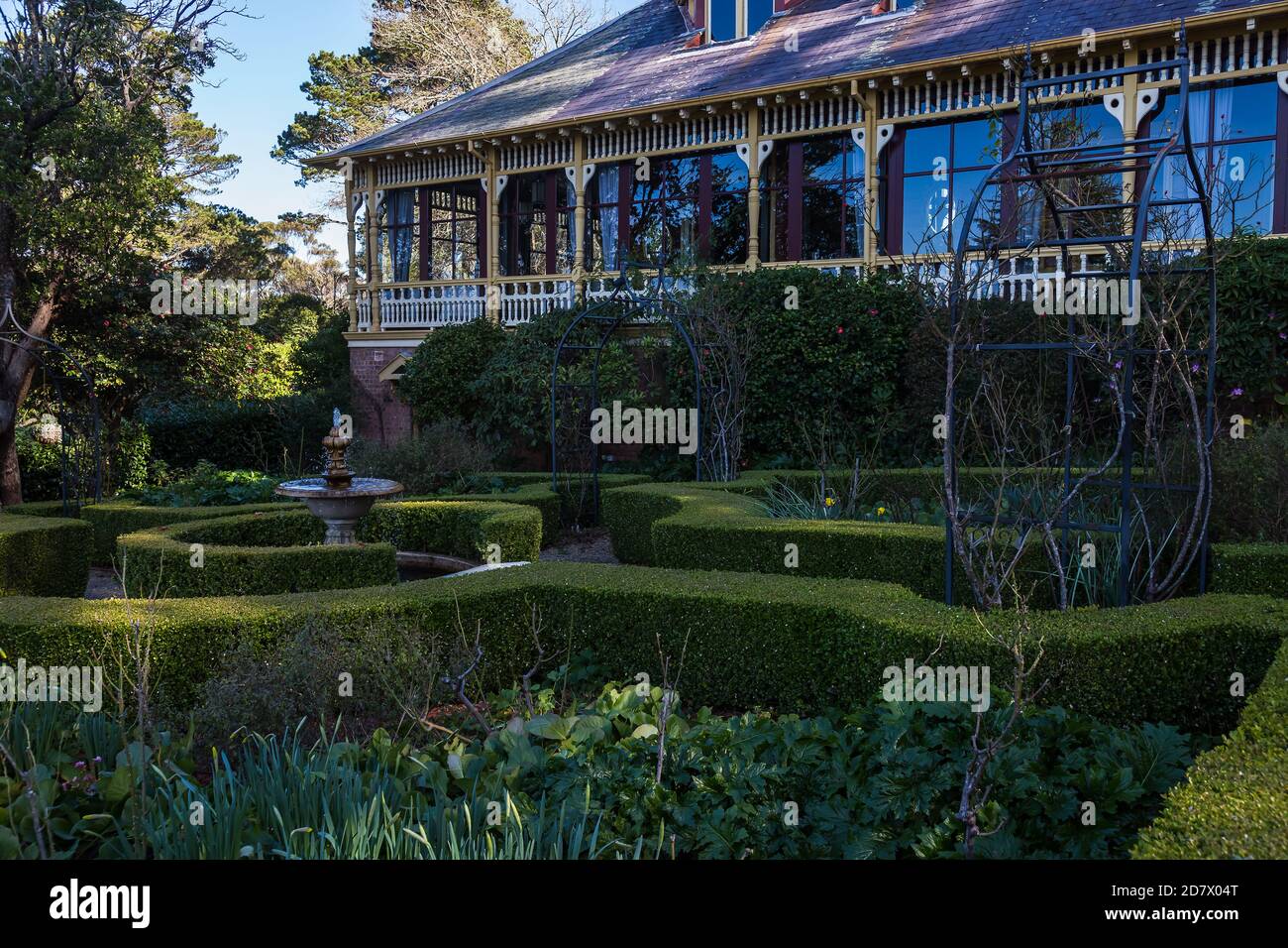 The Blue Mountains, NSW, Australien. Samstag, 8. August 2020. Darley's Restaurant und makellose Gärten, The Blue Mountains, NSW. Darley's Restaurant Stockfoto