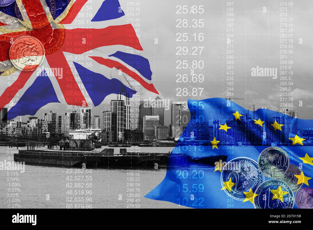 Großbritannien Flagge, vereinigtes Königreich Wirtschaft und europäische Union Flagge, Finanz. Stockfoto
