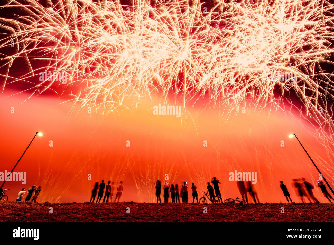 Fireworks Festival am See Bundek, Zagreb, Kroatien. Stockfoto