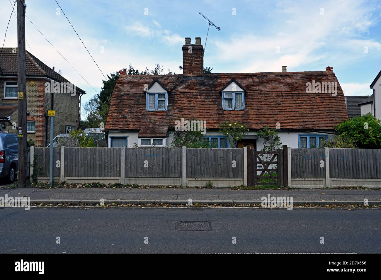 Ivy Cottage ist ein altes englisches Cottage, das eine private Residenz an der London Road, Wickford, Essex.UK ist Stockfoto