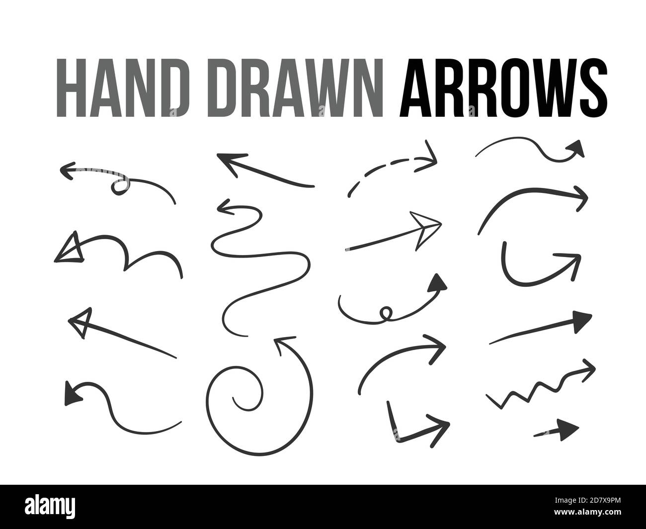 Der Vektor Hand gezeichnet Pfeil Design Materialsammlung gesetzt auf Weißer Hintergrund Stock Vektor