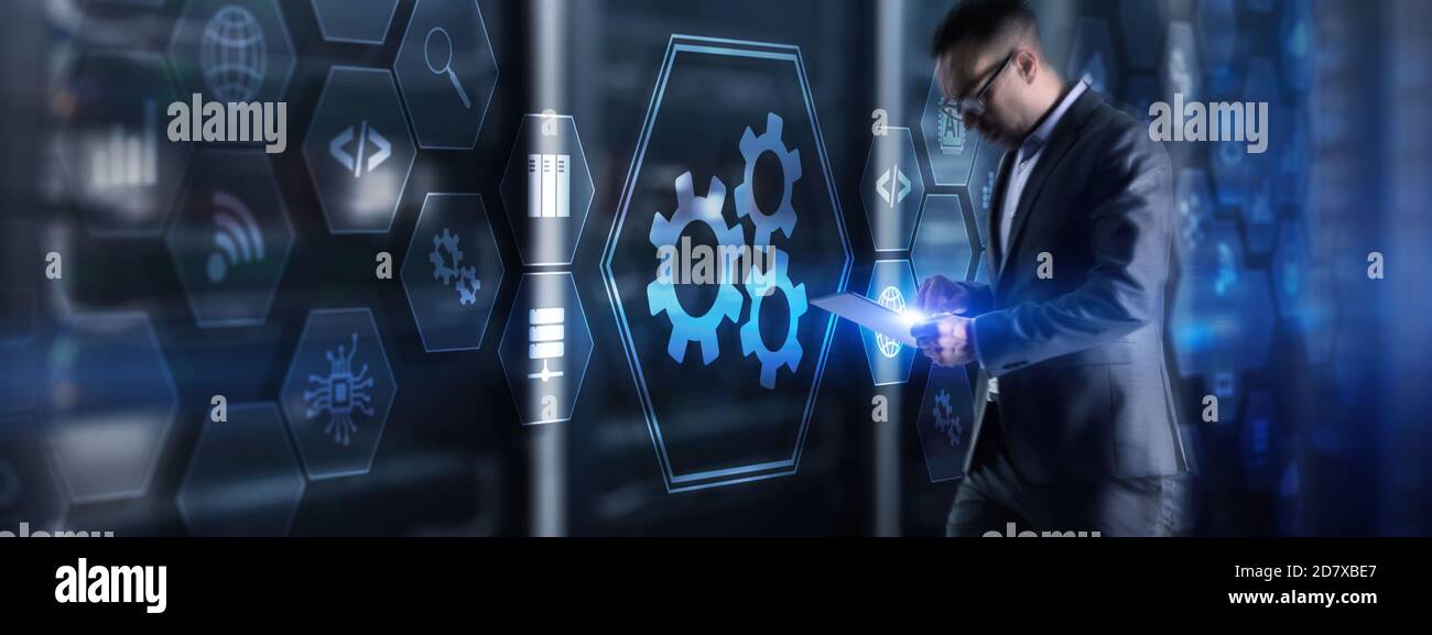 Gear 3D Technologie Business Machine Learning und künstliche Intelligenz Konzept. Stockfoto