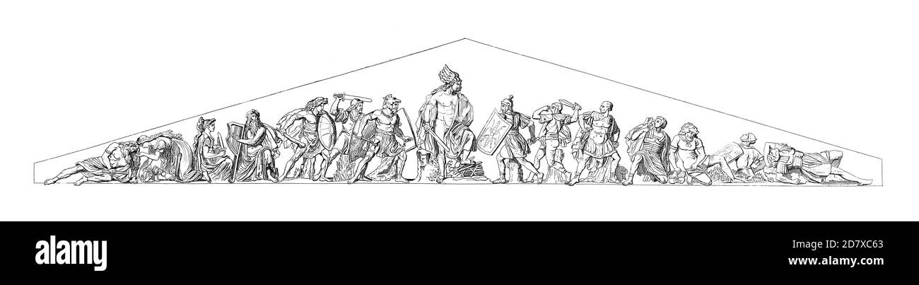 Antiker Fries-Stich aus dem 19. Jahrhundert von Ludwig Michael Schwanthaler, der die Schlacht im Teutoburger Wald darstellt. Illustration veröffentlicht in Syste Stockfoto