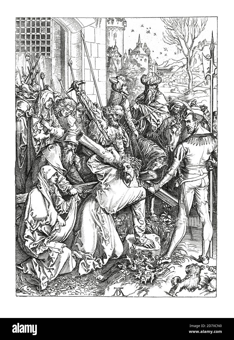 Abbildung des Kreuztragenden Christus aus dem 19. Jahrhundert, Gemälde von Albrecht Durer (datiert 1498). Stich veröffentlicht in Systematischer Bilder bei Stockfoto