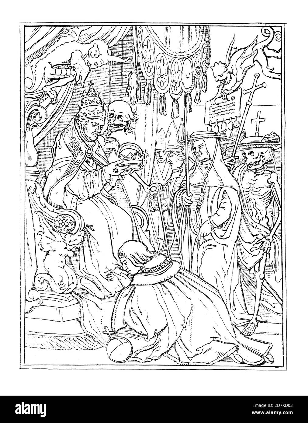 Illustration aus dem 19. Jahrhundert mit Holzschnitt aus der Serie Tanz des Todes von Hans Holbein dem Jüngeren. Veröffentlicht in Systematischer Bilder-Atlas zum C Stockfoto