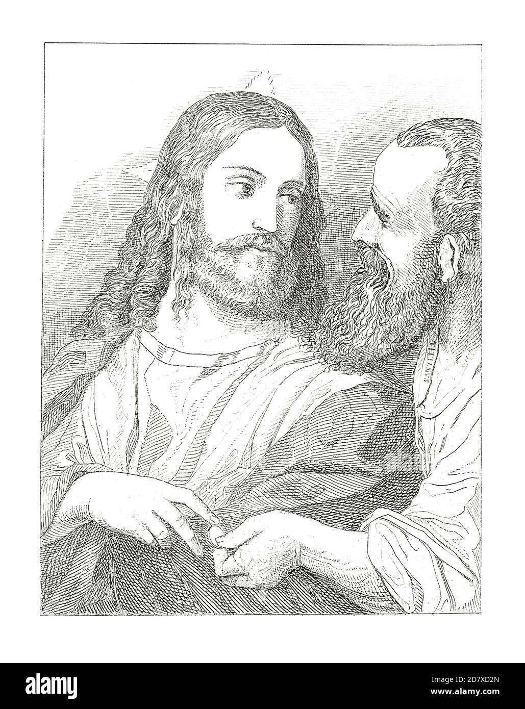 Stich aus dem 19. Jahrhundert, der Christus und das Tribute-Geld darstellt, Gemälde von Tizian. Illustration veröffentlicht in Systematischer Bilder Atlas - Bauwesen, I Stockfoto