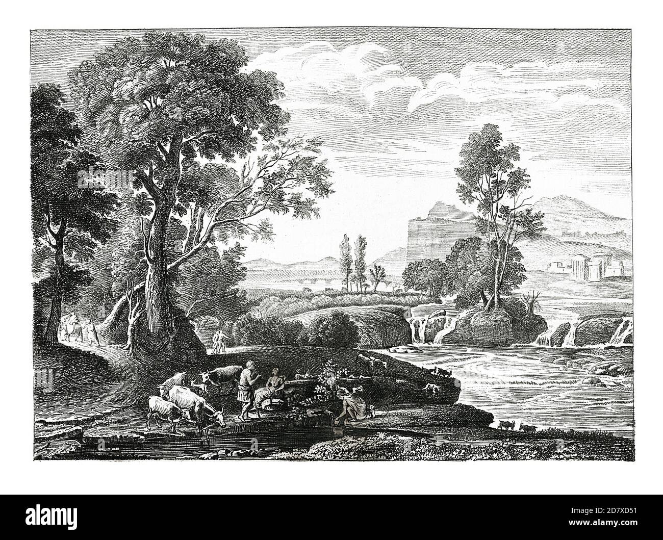 19. Jahrhundert Abbildung Landschaft mit Ruhe in Flucht nach Ägypten, Ölgemälde von Claude Lorrain. Er war ein Künstler der Barockzeit bewundern Stockfoto