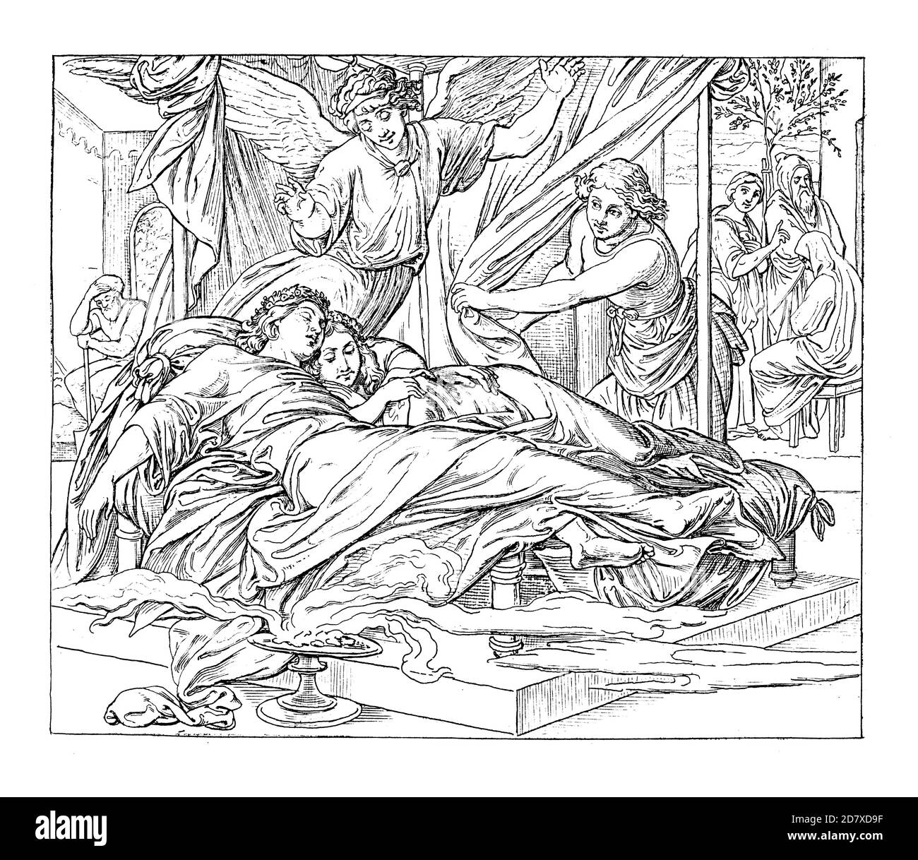 Antike Illustration mit Gravur von Julius Schnorr von Carolsfeld aus einer Reihe biblischer Illustrationen. Es ist in Systematischer B veröffentlicht Stockfoto