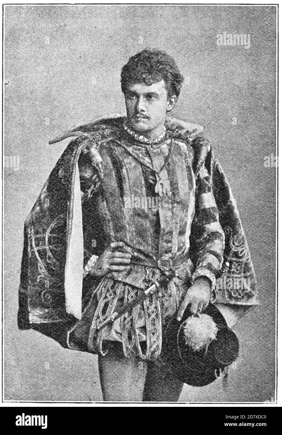 Porträt von Josef Kainz (Rolle im Drama Don Carlos) - ein österreichischer Schauspieler ungarischer Geburt. Illustration des 19. Jahrhunderts. Weißer Hintergrund. Stockfoto