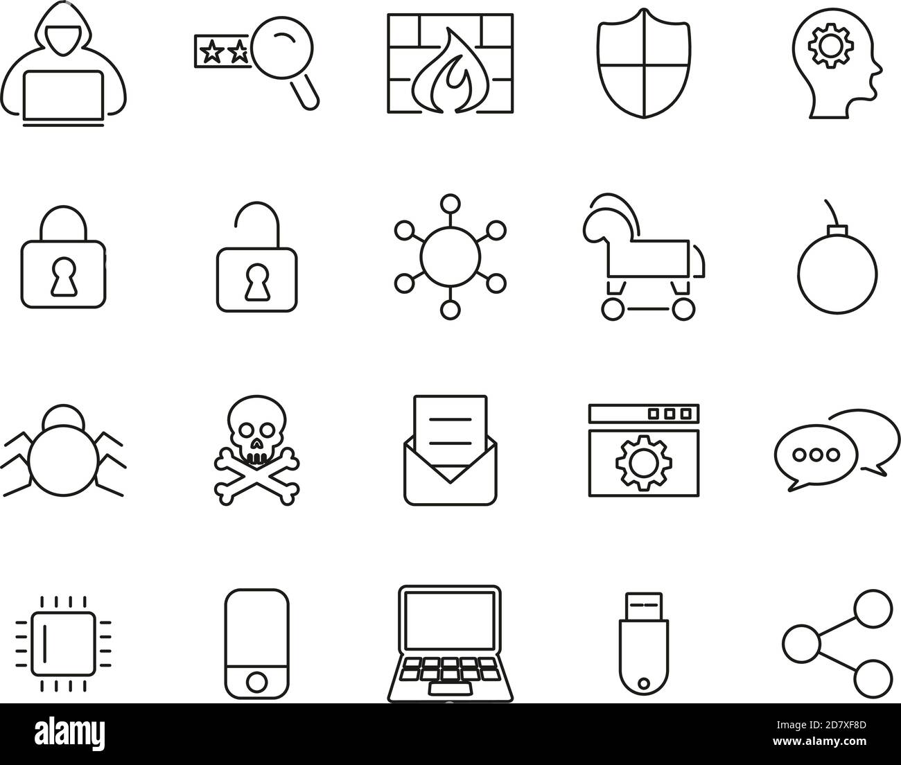 Hacker Icons Black & White Thin Line Set Big Stock Vektor