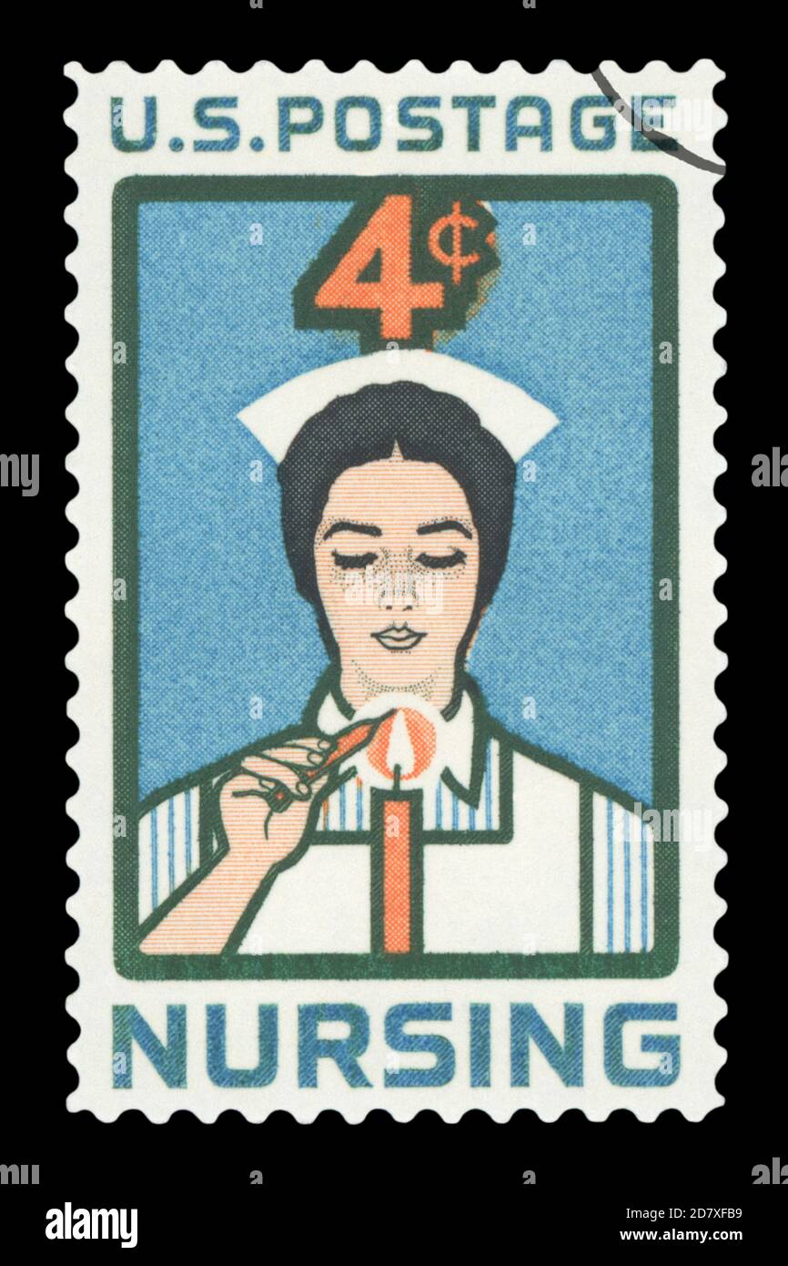 Vereinigte STAATEN VON AMERIKA - CIRCA 1961: Eine gebrauchte Briefmarke aus den Vereinigten Staaten von Amerika, die sich dem Beruf Des Pflegepersonals widmet, um 1961. Stockfoto