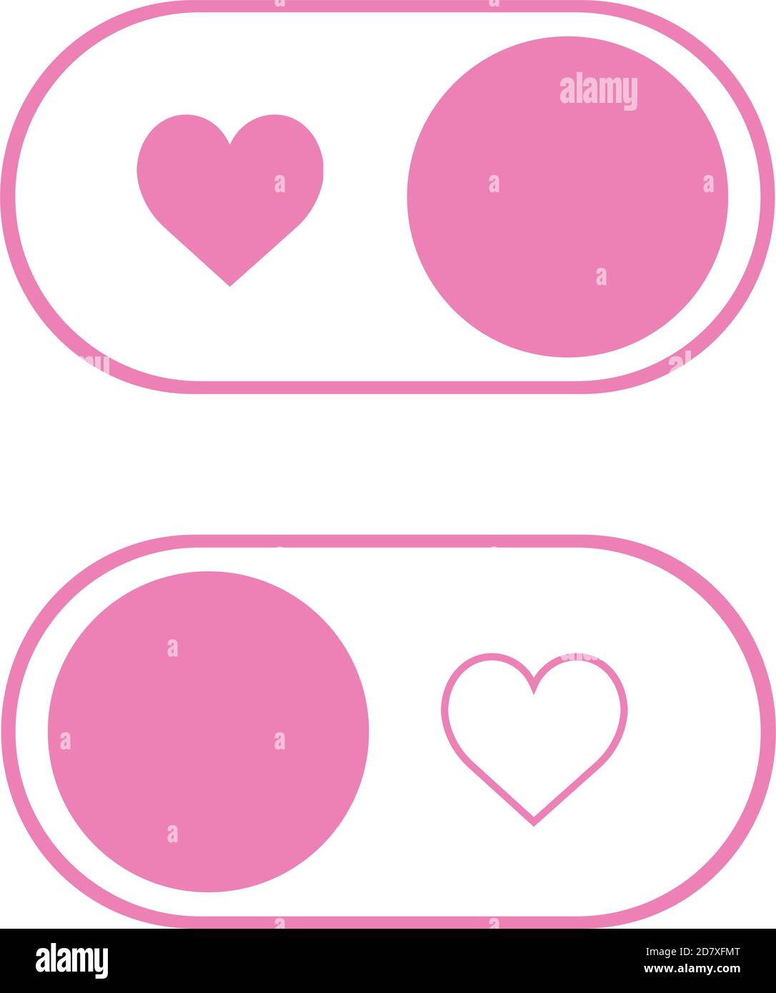 Das einfache flache Herz Symbol ein und aus Kippschalter Vektorformat der Schaltfläche Stock Vektor