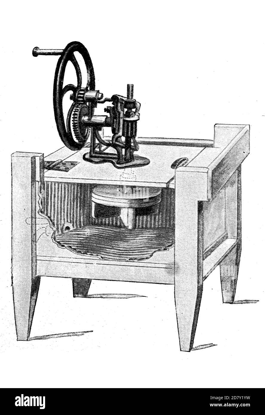 Waschmaschine mit auf- und absteigenden Stempel und gerillten Innenwänden / Waschmaschine mit auf- und niederstehendem Stempel und gerieften Innenwänden, Historisch, historisch, digital verbesserte Reproduktion eines Originals aus dem 19. Jahrhundert / digitale Reproduktion einer Originalvorlage aus dem 19ten Jahrhundert. Jahrhundert Stockfoto