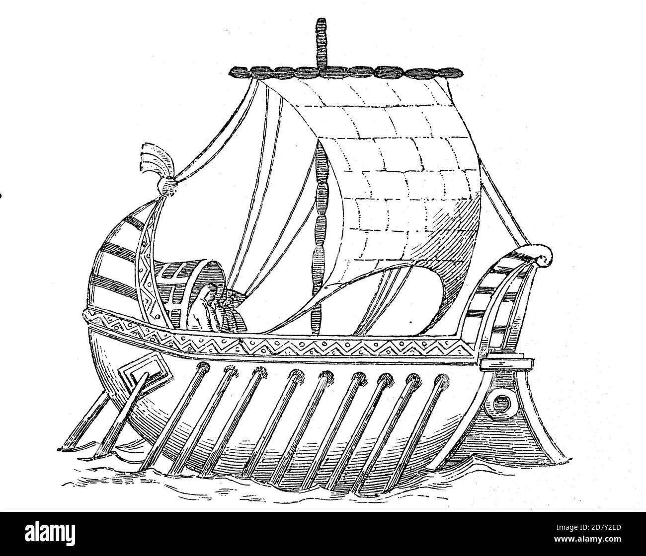 Dänisches Schiff aus dem 9. Jahrhundert, Dänemark / Dänisches Schiff aus dem 9. Jahrhundert, Dänemark, Historisch, historisch, digital verbesserte Reproduktion eines Originals aus dem 19. Jahrhundert / digitale Reproduktion einer Originalvorlage aus dem 19. Jahrhundert Stockfoto