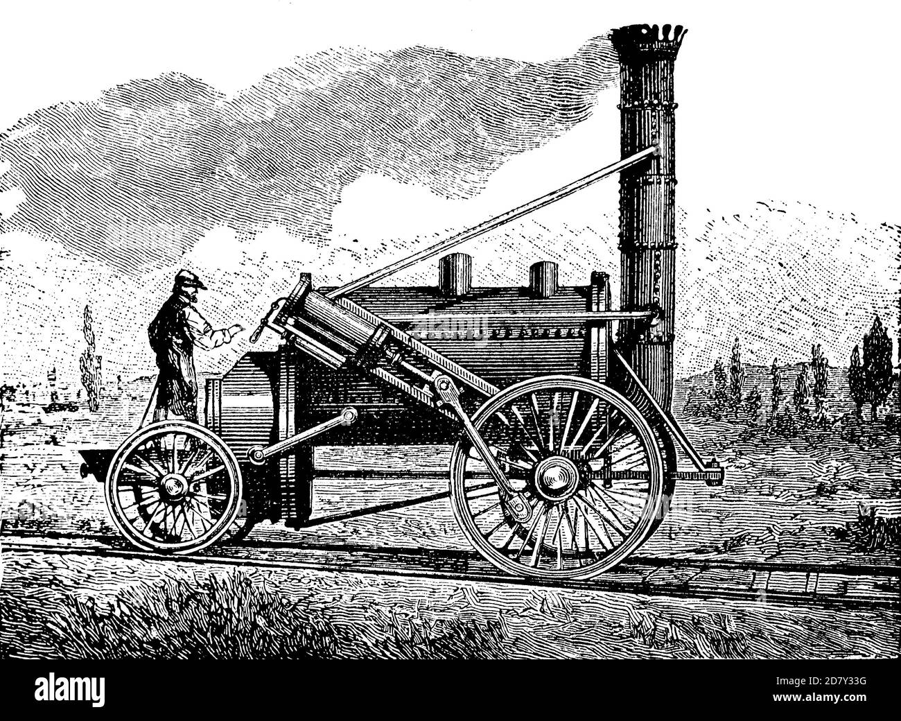 Lokomotive The Rocket von George und Robert Stephenson von 1829, England / Lokomotive The Rocket von George und Robert Stephenson von 1829, England, Historisch, historisch, digital verbesserte Reproduktion eines Originals aus dem 19. Jahrhundert / digitale Produktion einer Originalvorlage aus dem 19. Jahrhundert Stockfoto