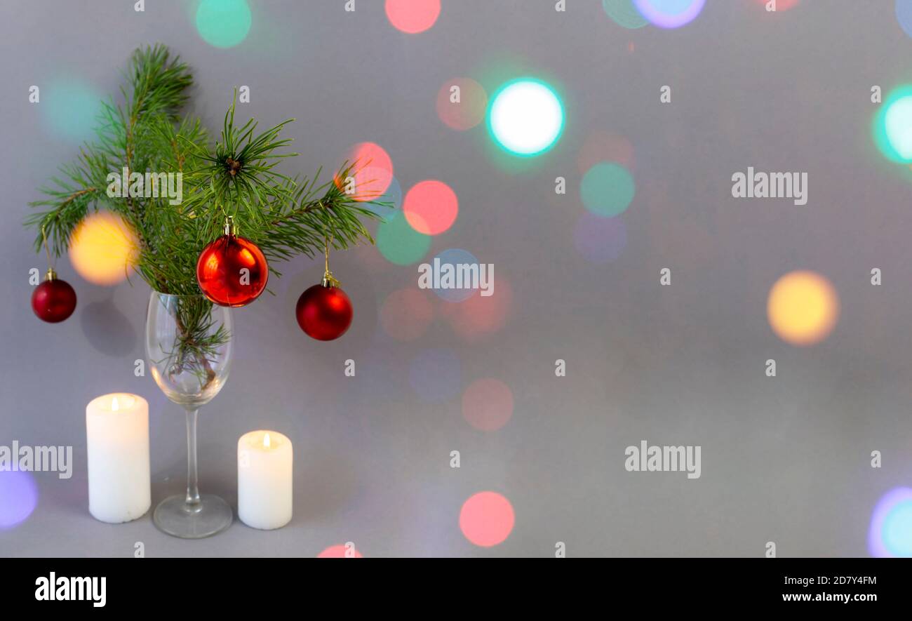 Weihnachten, Neujahrskarte mit Platz für Text. Bokeh-Effekt Stockfoto