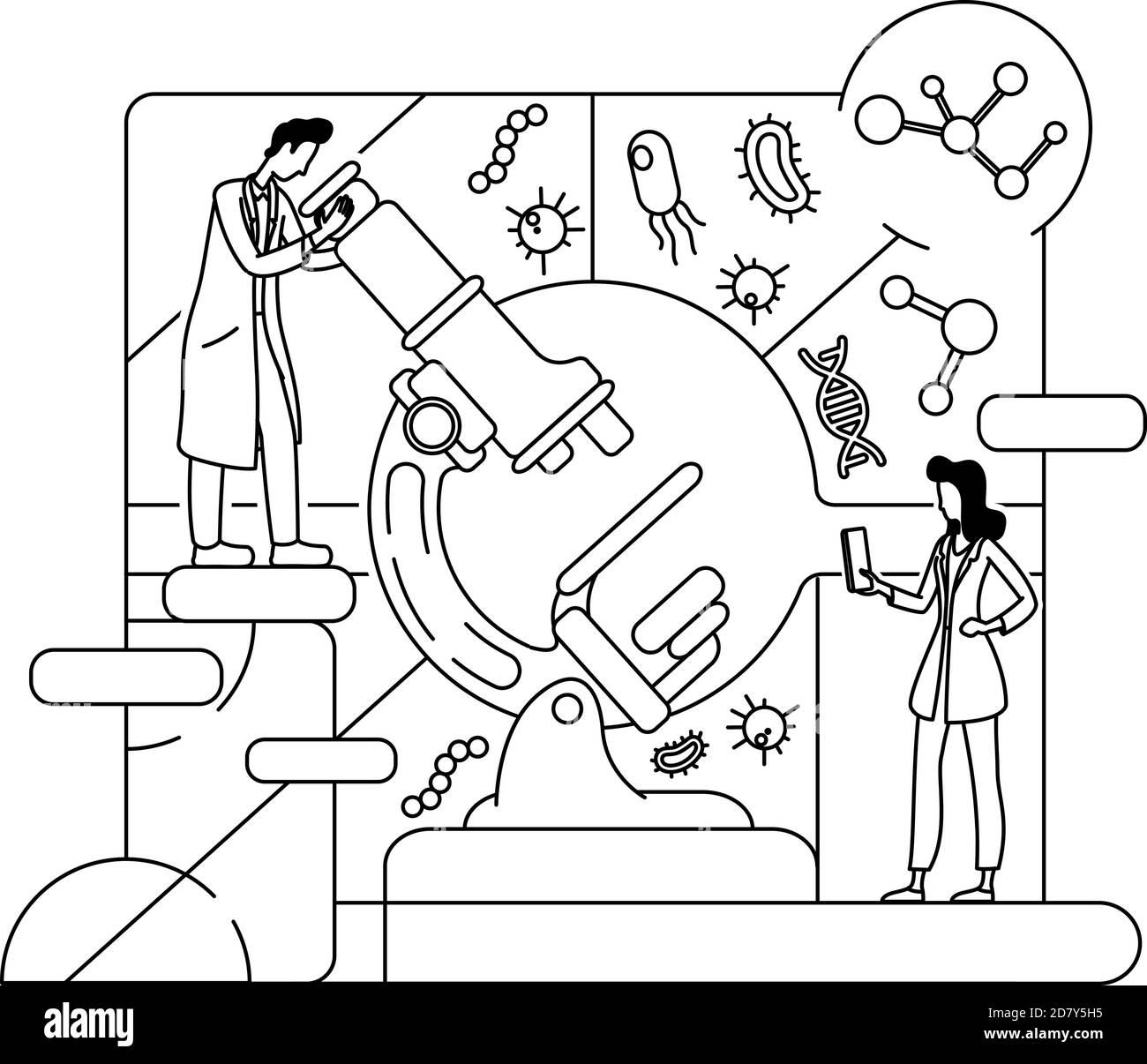 Wissenschaftliche Forschung dünne Linie Konzept Vektor Illustration Stock Vektor