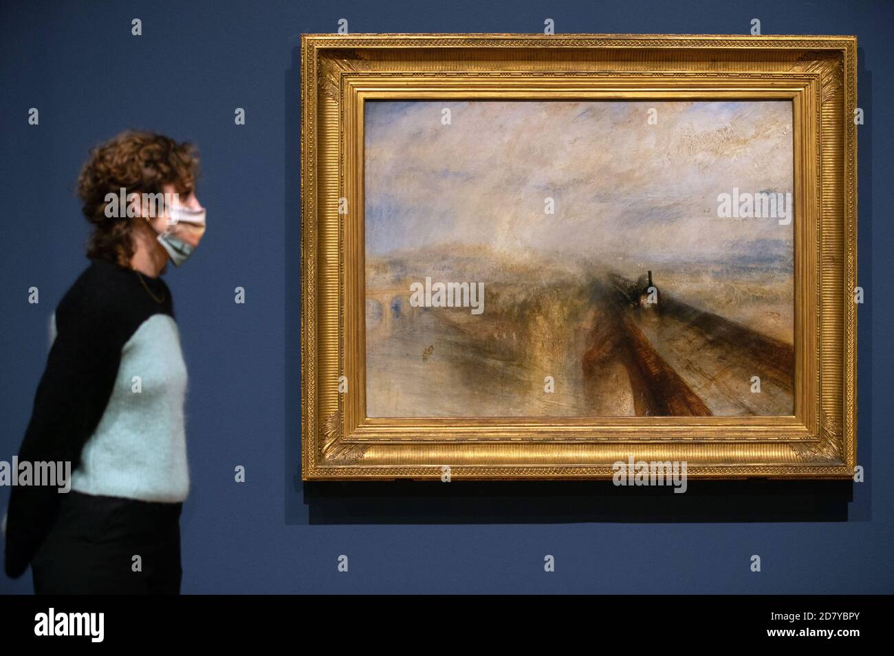 London, Großbritannien. Oktober 2020. „Regen, Dampf und Geschwindigkeit“ 1844. Wahrzeichen-Ausstellung von J.M.W.Turner(1775-1851) mit Schlüsselgemälden, die von der Nationalgalerie verliehen wurden, Eröffnung am 28. Oktober. Kredit: Mark Thomas/Alamy Live Nachrichten Stockfoto