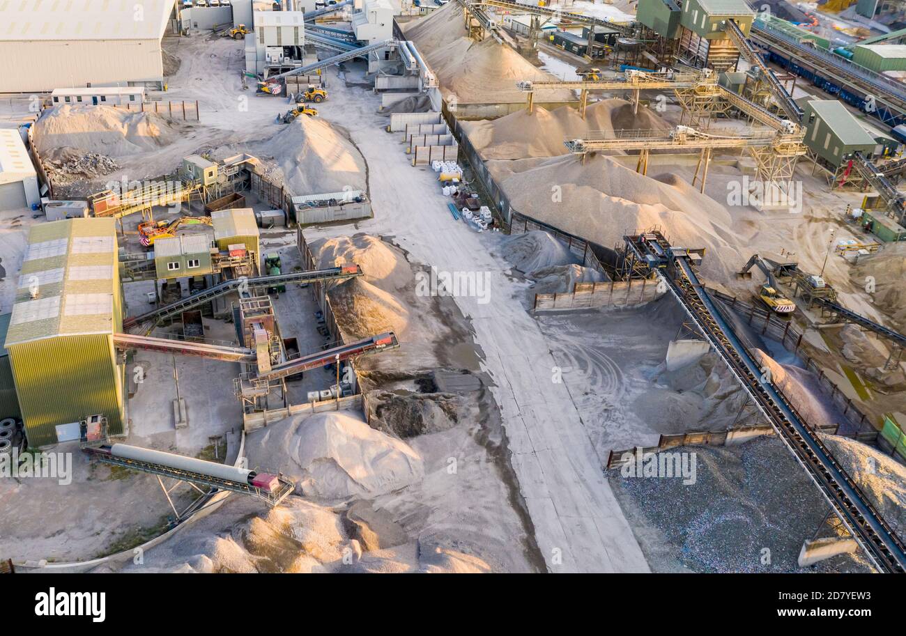 Luftaufnahme UK Industrial Zement, Sand, Beton Verarbeitung Plant Produktion Stockfoto