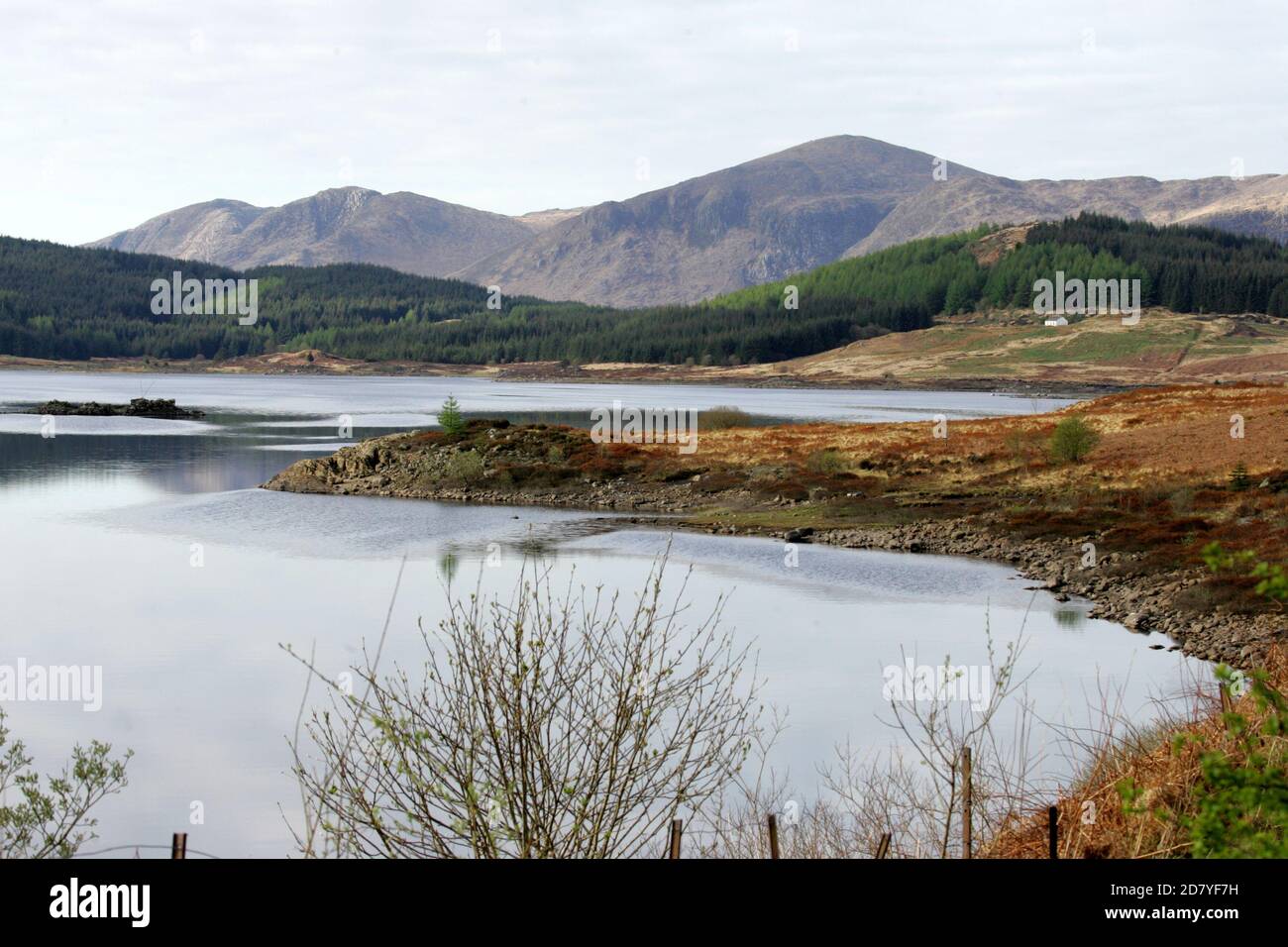 Loch Doon Castle, Dumfries & Galloway Scotland, Großbritannien. Loch Doon Castle wurde Ende 1200s von den Bruce earls of Carrick erbaut. Es mag von Robert the Bruce selbst gebaut worden sein, aber es ist wahrscheinlicher, dass es von seinem Vater, auch Robert genannt, gebaut wurde. Der größte Teil der Burg wurde Stein für Stein sorgfältig abgebaut und das gekleidete Aschlar 1935 auf dem Festland rekonstruiert. Dies wurde getan, um seine feine, ungewöhnliche Vorhangwand vor den steigenden Wasserständen zu bewahren, die durch das Wasserkraftwerk verursacht wurden. Stockfoto