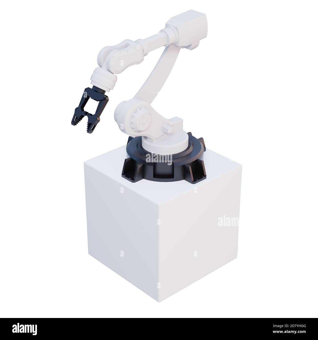 3d-Rendering weißer Roboterarm. Isolierter eingeschlossenen Beschneidungspfad Stockfoto