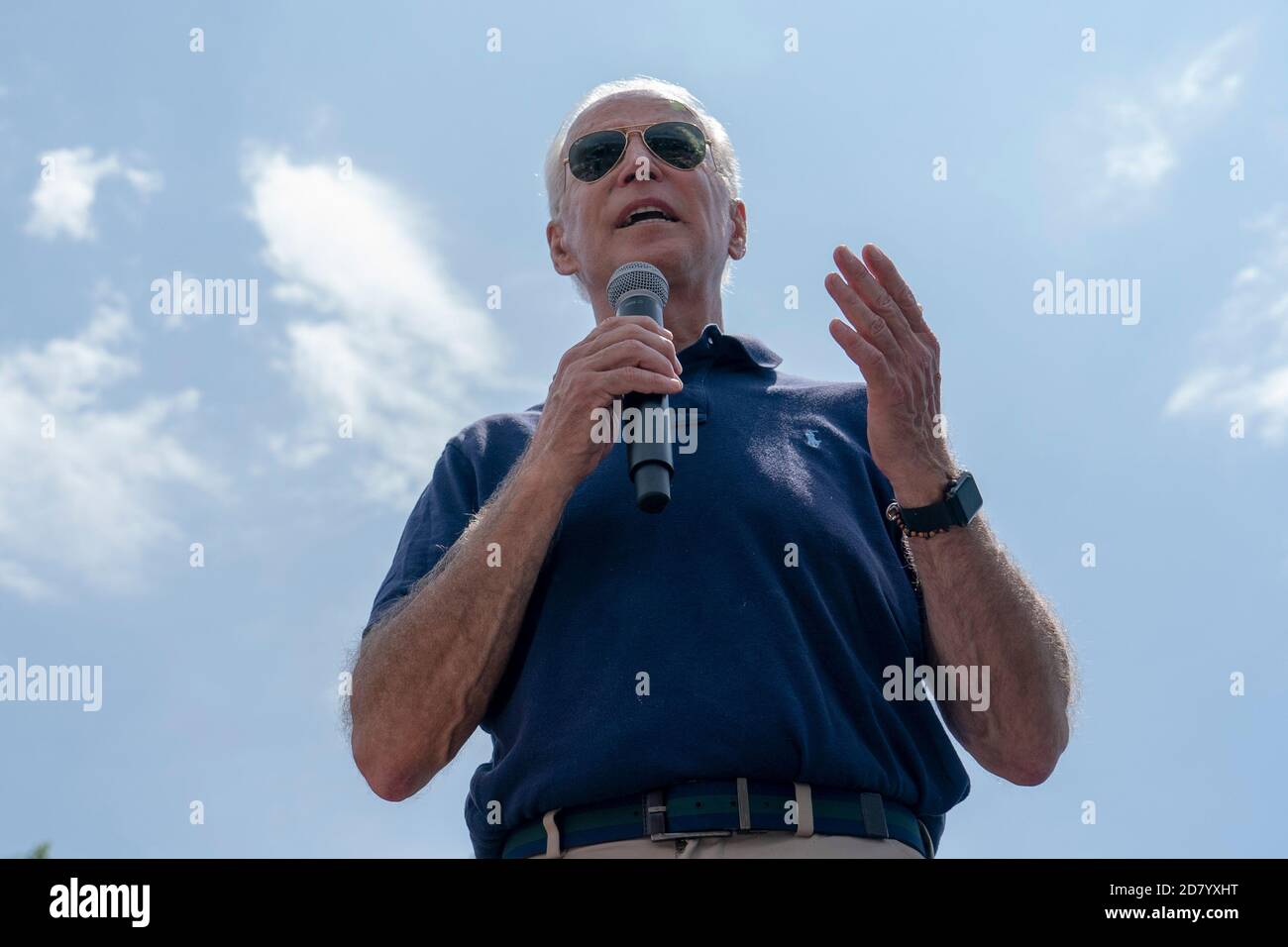 2020 Demokratische Hoffnung der ehemalige US-Vizepräsident Joe Biden spricht auf der Iowa State Fair am 8. August 2019 in des Moines, Iowa, bei der des Moines Register Political Soapbox. Quelle: Alex Edelman/The Photo Access Stockfoto