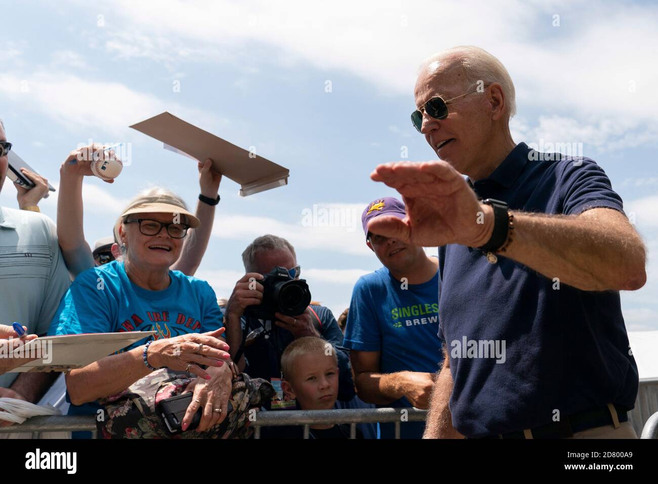 2020 Demokratische Hoffnung der ehemalige US-Vizepräsident Joe Biden spricht auf der Iowa State Fair am 8. August 2019 in des Moines, Iowa, bei der des Moines Register Political Soapbox. Quelle: Alex Edelman/The Photo Access Stockfoto